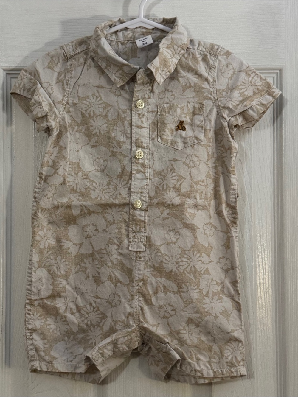 Baby Boy Gap Beige Floral Short Sleeve Romper 100% Cotton